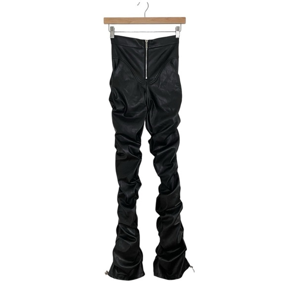 Maniere De Voir Tacked Vegan Leather Flared Trousers High Waist Pant Black 0 - Picture 5 of 16